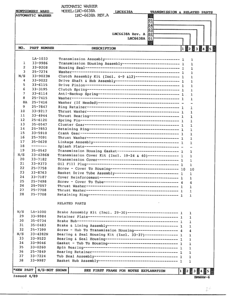 Transmission And Related Parts Page 2 Diagram and Parts List for 6638A  Norge Washer