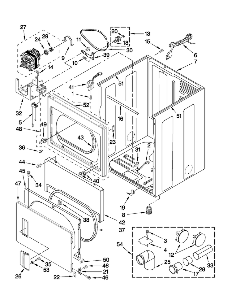 Cabinet Parts Diagram and Parts List for MGDX500XL1  Maytag Dryer