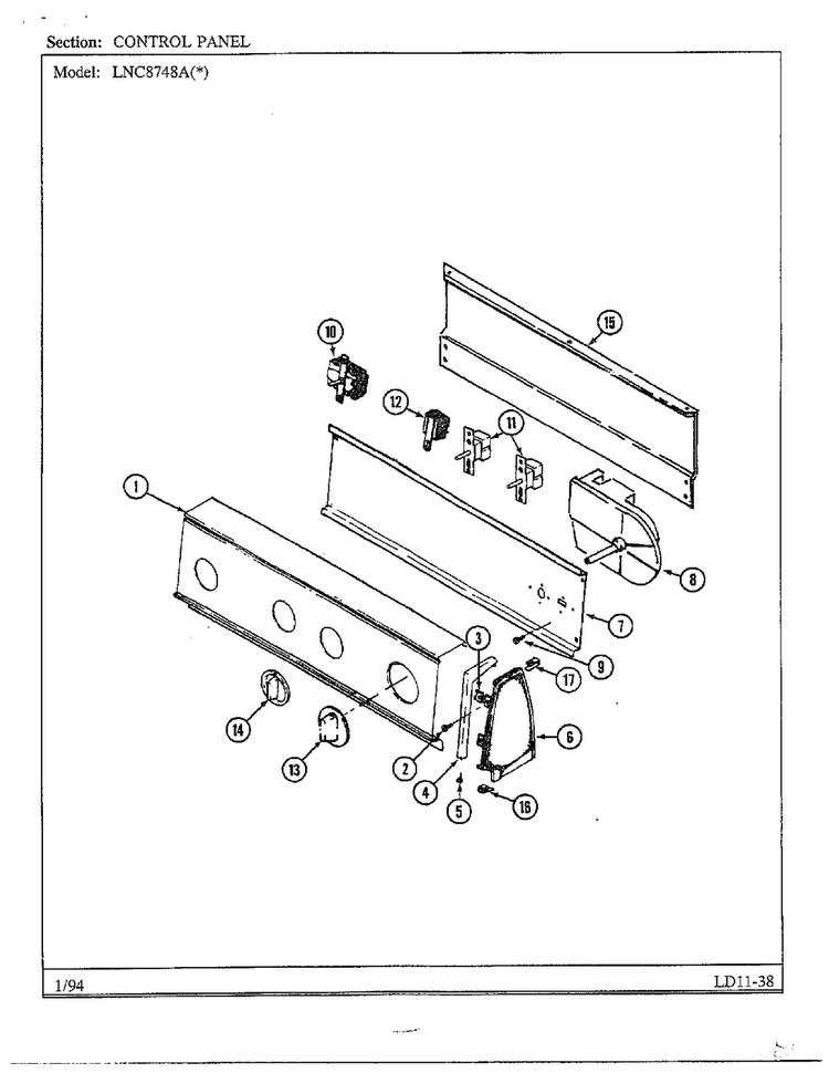 Control Panel Diagram and Parts List for 8748A  Norge Dryer