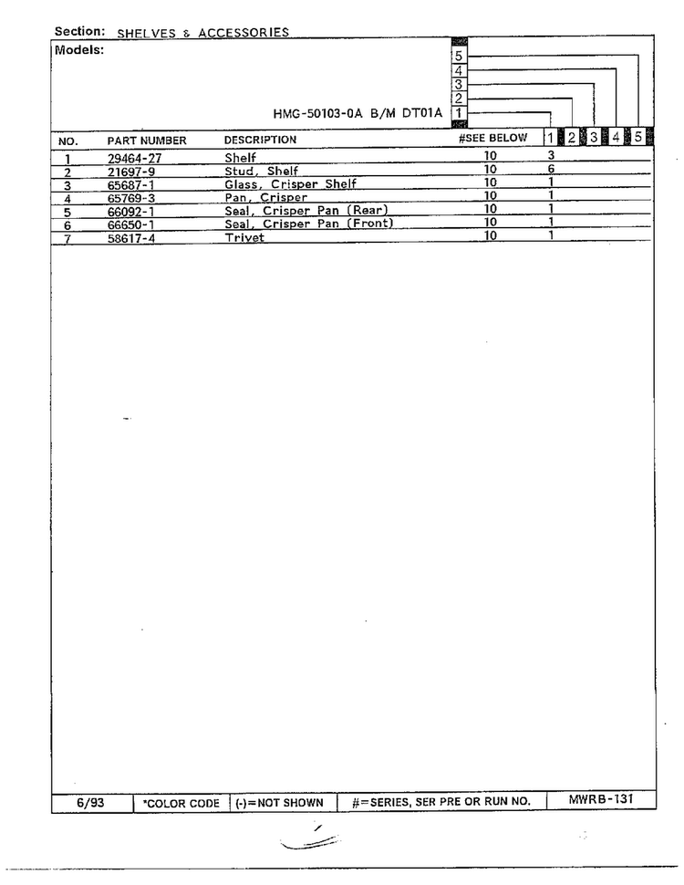 Shelves And Accessories Page 2 Diagram and Parts List for 50103-0A  Admiral Refrigerator