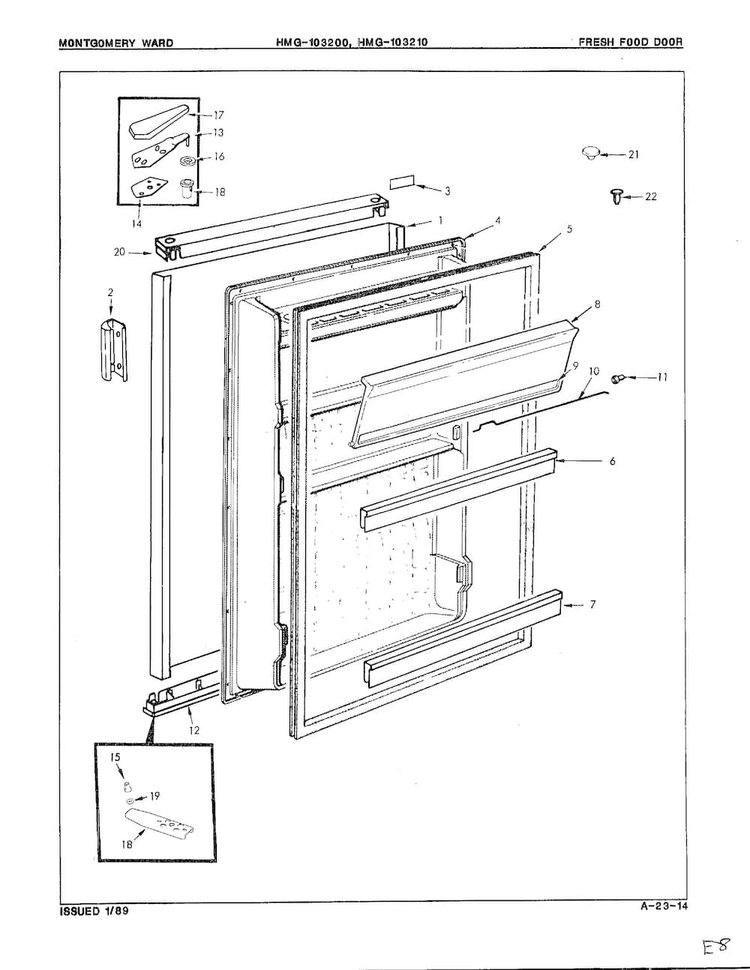 Fresh Food Door Diagram and Parts List for 103200  Admiral Refrigerator