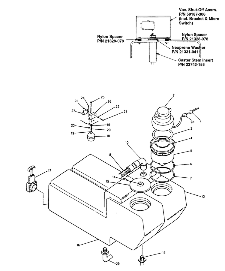 Vacuummotor, Pump Diagram and Parts List for C6077  Hoover Carpet Cleaner