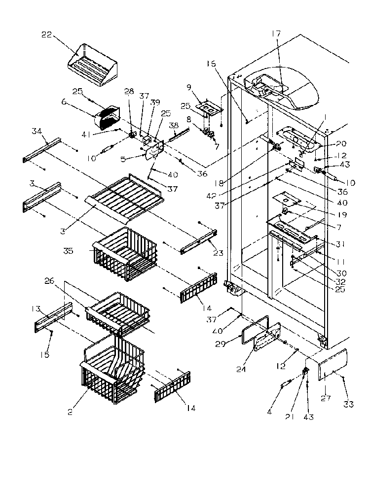 Freezer Shelving And Refrigerator Light Diagram and Parts List for SRD325S5W-P1199401WW  Amana Refrigerator