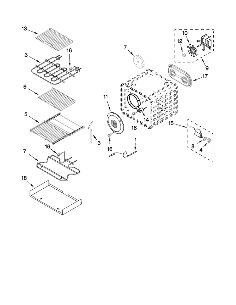 Internal Oven Parts Diagram and Parts List for JDRP536WP00  Jenn-Air Range