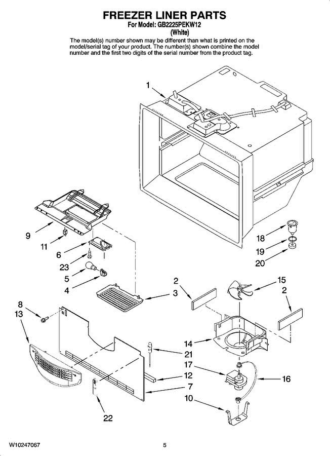 03 - Freezer Liner Parts Diagram and Parts List for GB2225PEKW12  Amana Refrigerator