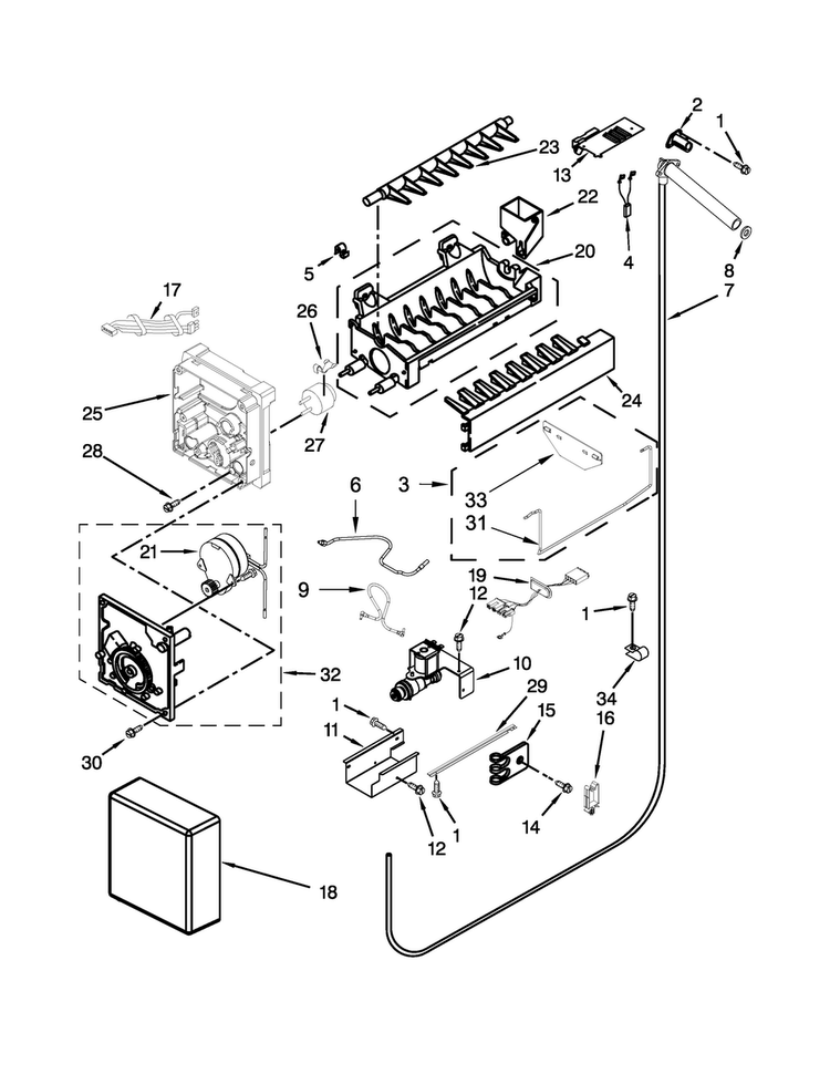 Icemaker Parts Diagram and Parts List for JS48NXFXDE00  Jenn-Air Refrigerator
