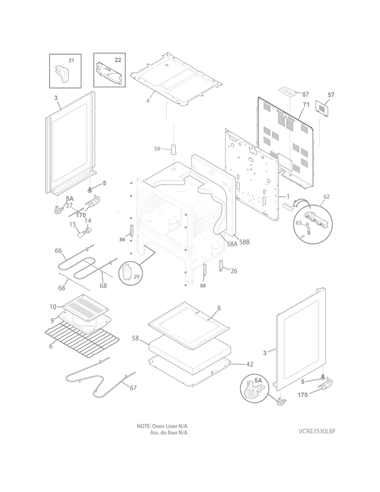 Body Diagram and Parts List for CRE3530PWC  Crosley Range
