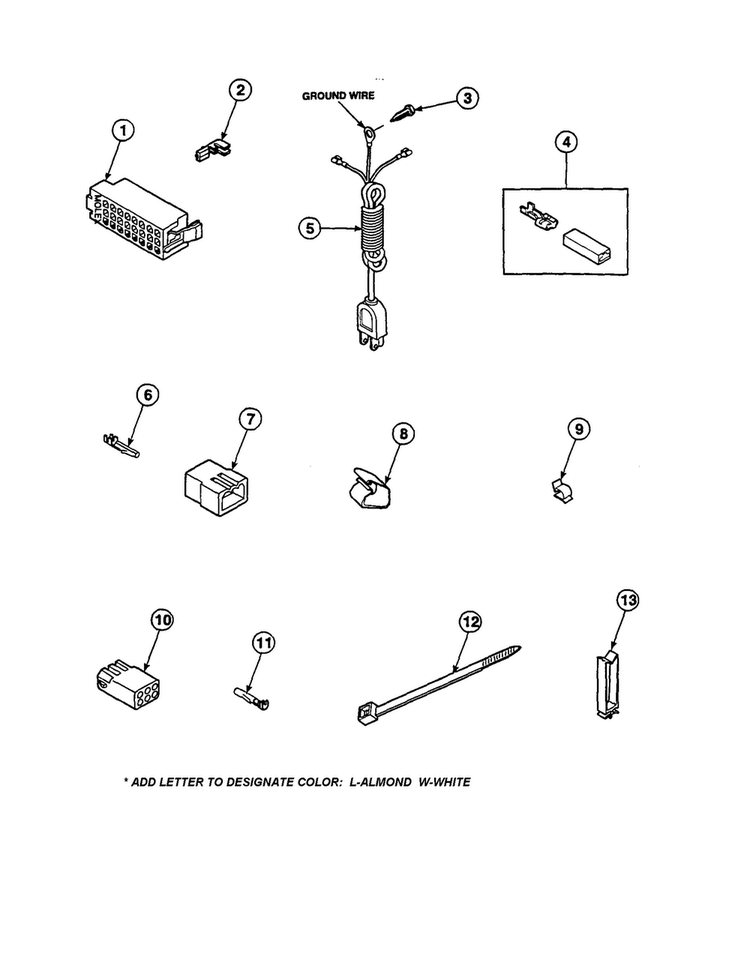 Power Cord And Terminals Diagram and Parts List for LW6163WM-PLW6163WMA  Amana Washer