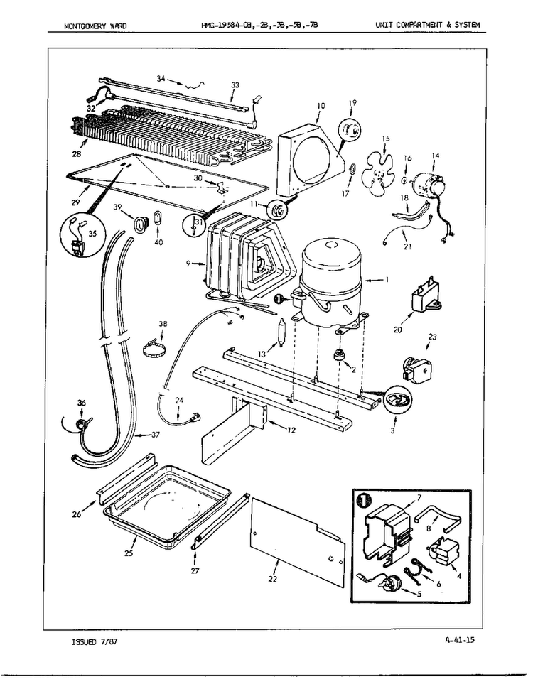 Unit Compartment And System Diagram and Parts List for 19584A  Admiral Refrigerator