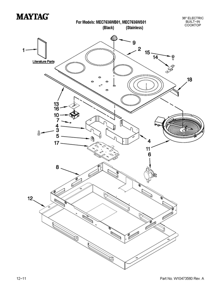 Cooktop Parts Diagram and Parts List for MEC7636WS01  Maytag Cooktop