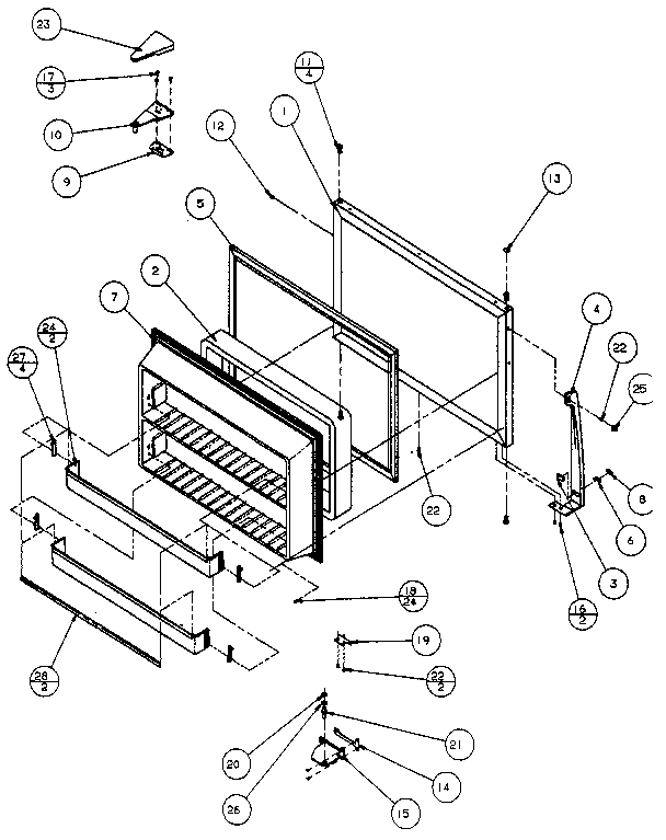 Freezer Door Diagram and Parts List for TX21R-P1157603W  Amana Refrigerator