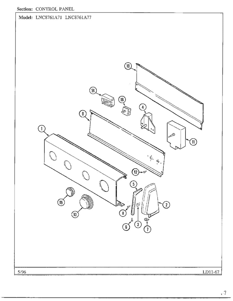 Control Panel Diagram and Parts List for LNC-8761A77  Maytag Dryer