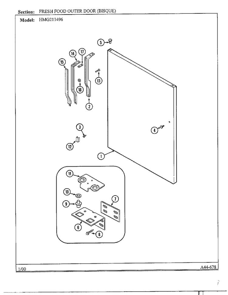 Fresh Food Outer Door Diagram and Parts List for HMG211496  Admiral Refrigerator