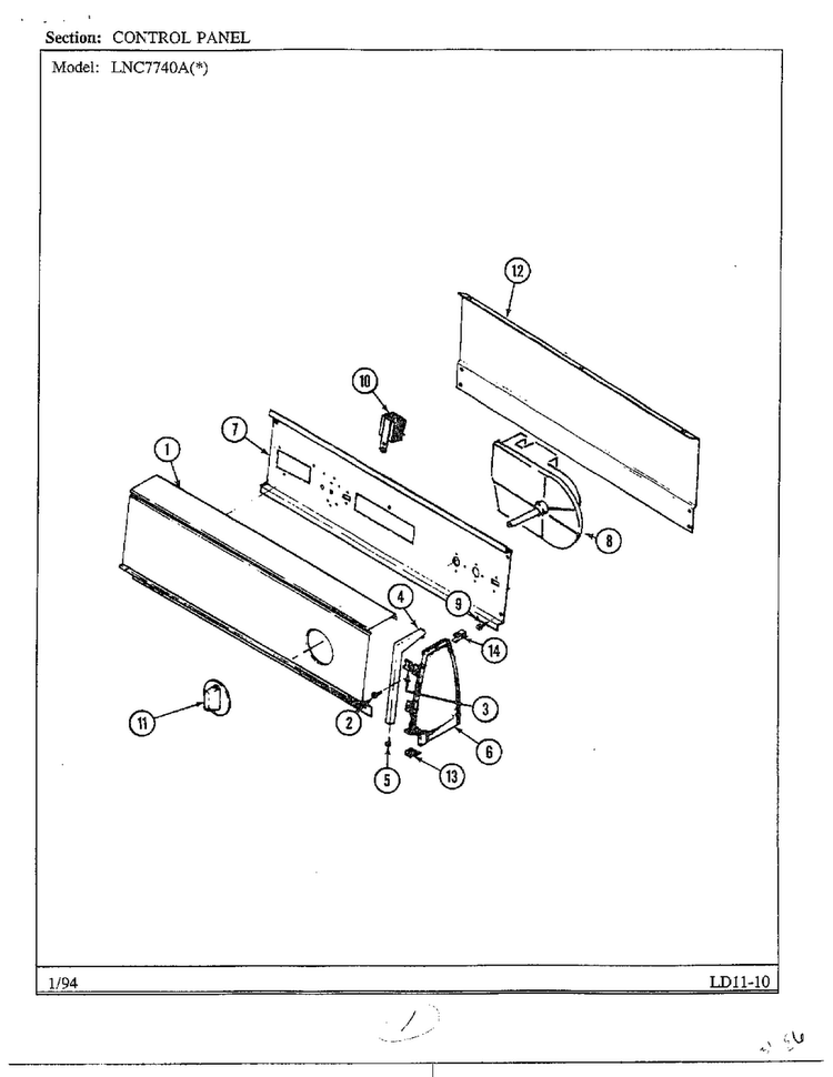 Control Panel Diagram and Parts List for 7740A  Norge Dryer