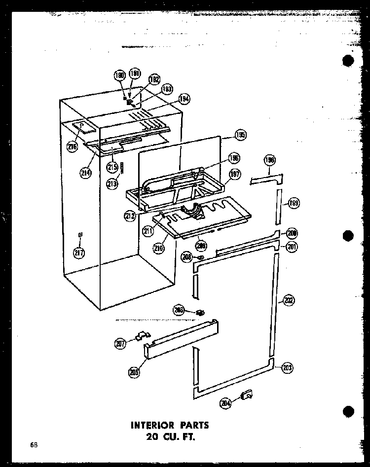 Interior Parts 20 Cu. Ft. Diagram and Parts List for T16J-P60178-1W  Amana Refrigerator