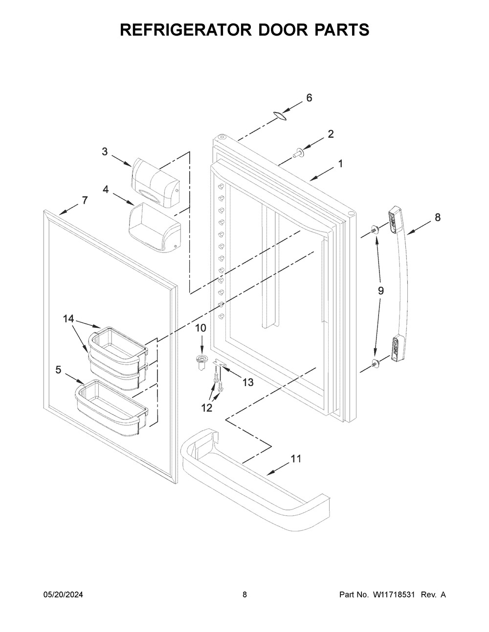 Refrigerator Door Parts Diagram and Parts List for ABB1924BRB05  Amana Refrigerator