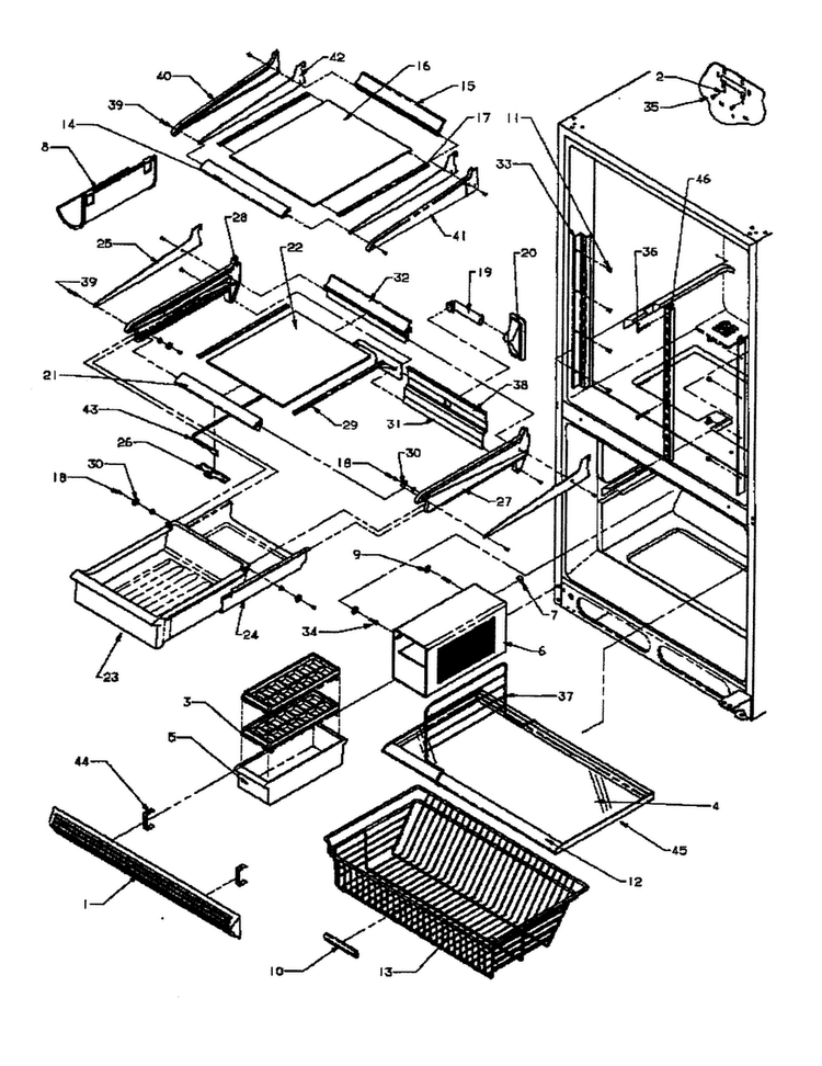 Refrigerator/freezer Shelving Diagram and Parts List for BZ22R3E-P1183602WE  Amana Refrigerator