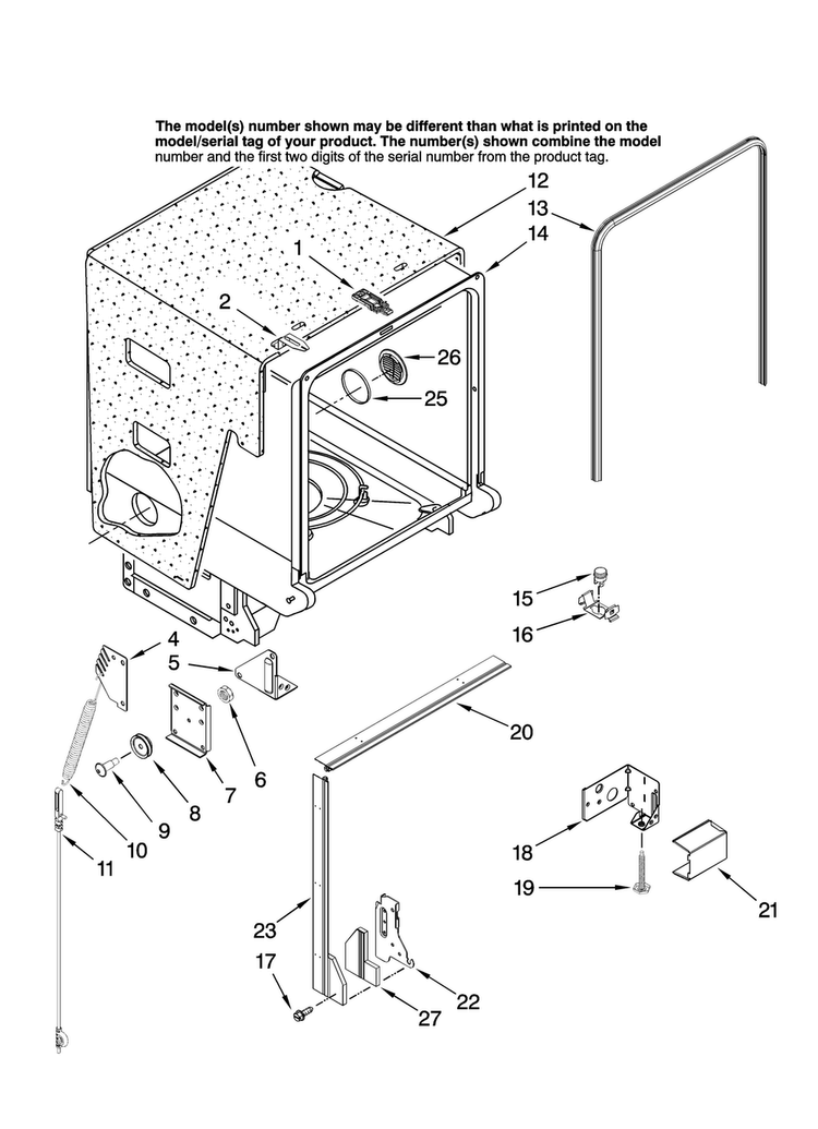 Tub And Frame Parts Diagram and Parts List for MDB4651AWB42  Maytag Dishwasher