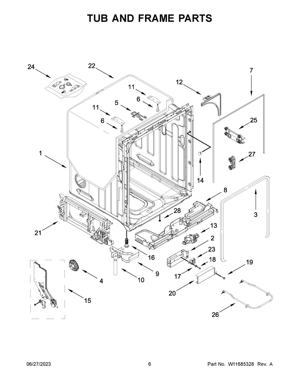 Tub And Frame Parts Diagram and Parts List for MDB9959SKZ2  Maytag Dishwasher