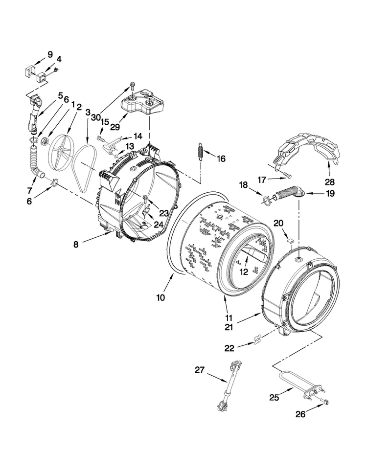 Tub And Basket Parts Diagram and Parts List for MHWE450WR02  Maytag Washer