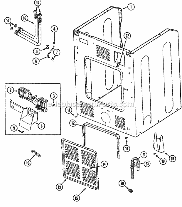 Cabinet - Rear Diagram and Parts List for MAH5500AWW  Maytag Washer