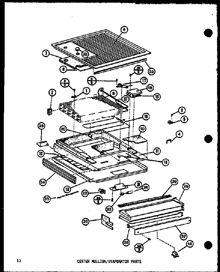 Center Mullion/evaporator Parts Diagram and Parts List for TM14G-L-P75658-14WL  Amana Refrigerator