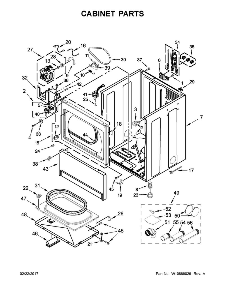 Cabinet Parts Diagram and Parts List for MDE20PRAYW0  Maytag Dryer