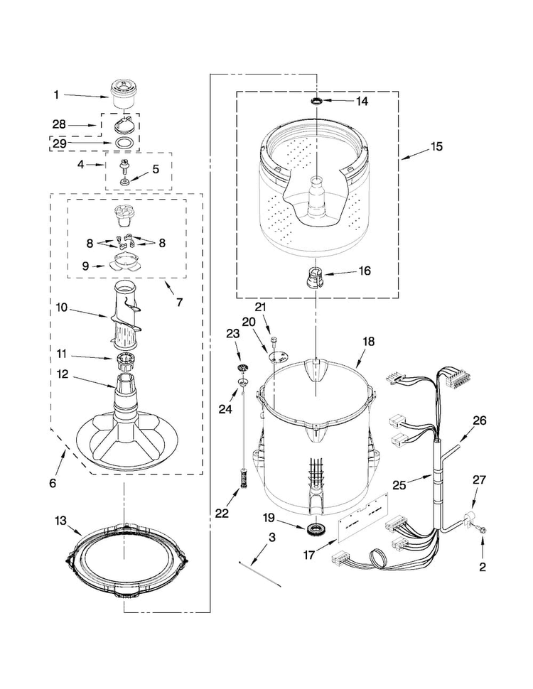 Basket And Tub Parts Diagram and Parts List for CAW9444XQ0  Crosley Washer