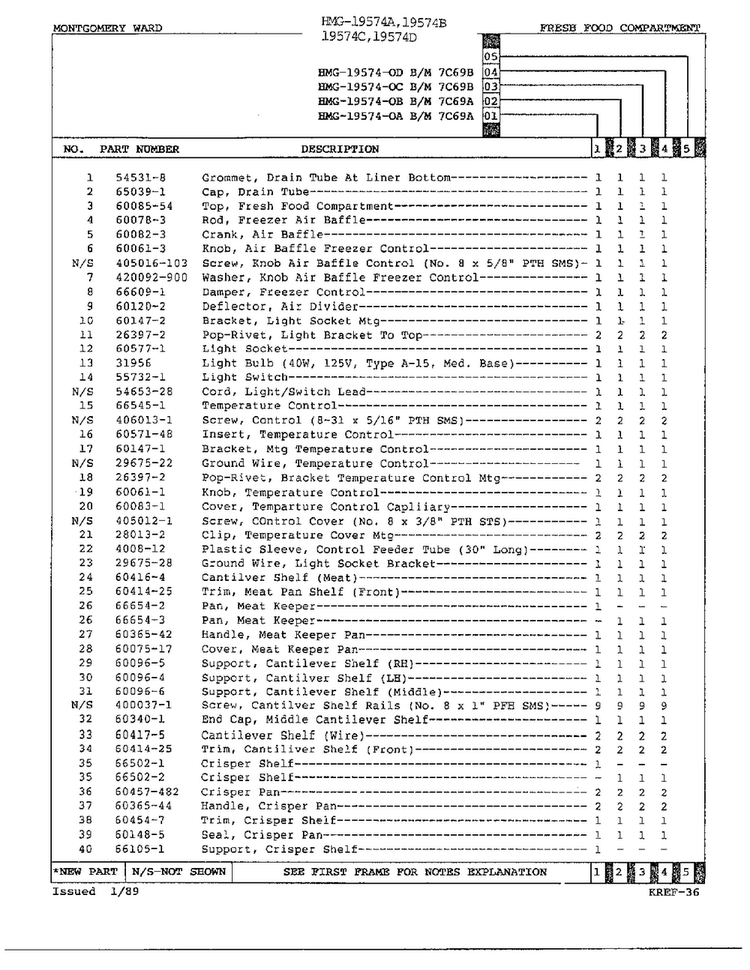 Fresh Food Compartment Assembly Page 2 Diagram and Parts List for 19574C  Admiral Refrigerator