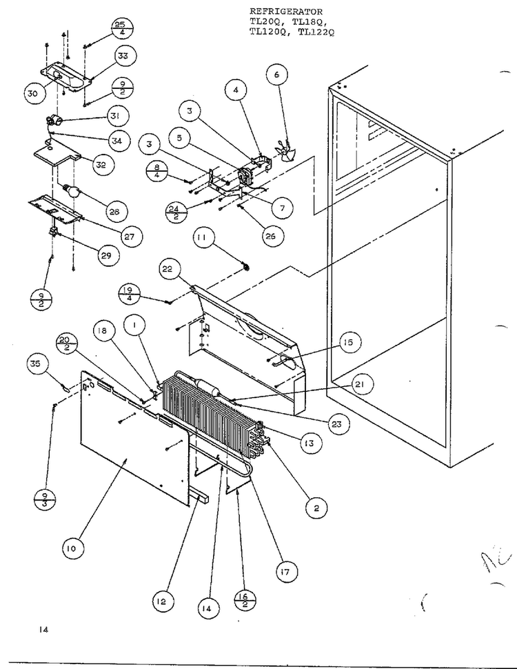 Evaporator Area Diagram and Parts List for TL120Q  Amana Refrigerator