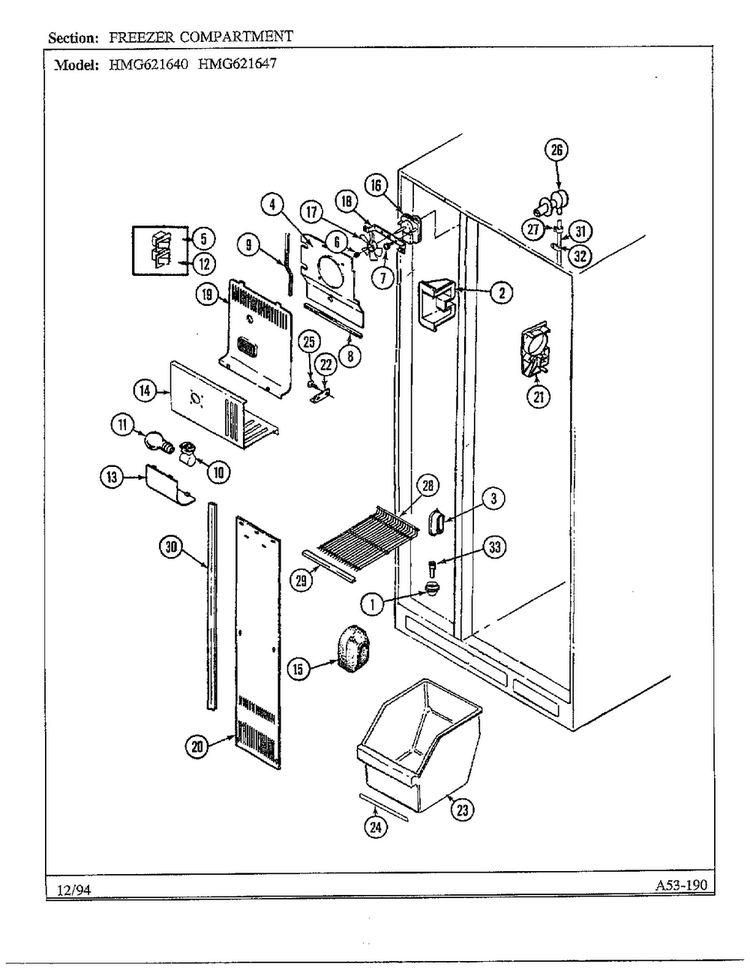 Freezer Compartment Diagram and Parts List for 621640  Admiral Refrigerator