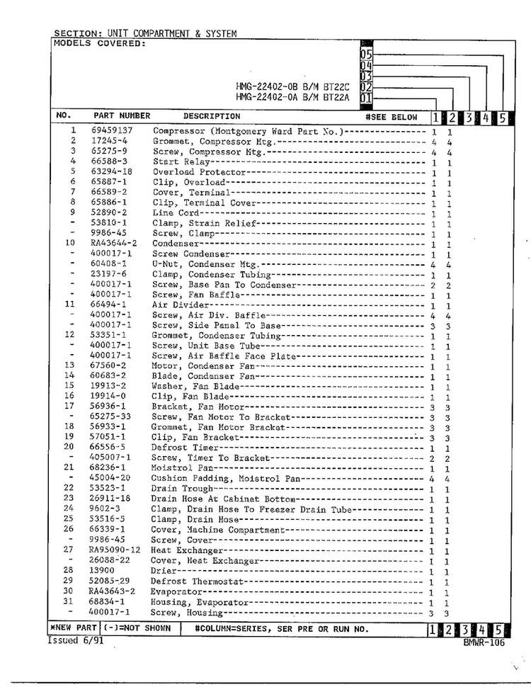 Unit Compartment And System Page 2 Diagram and Parts List for 22402-0B  Admiral Refrigerator