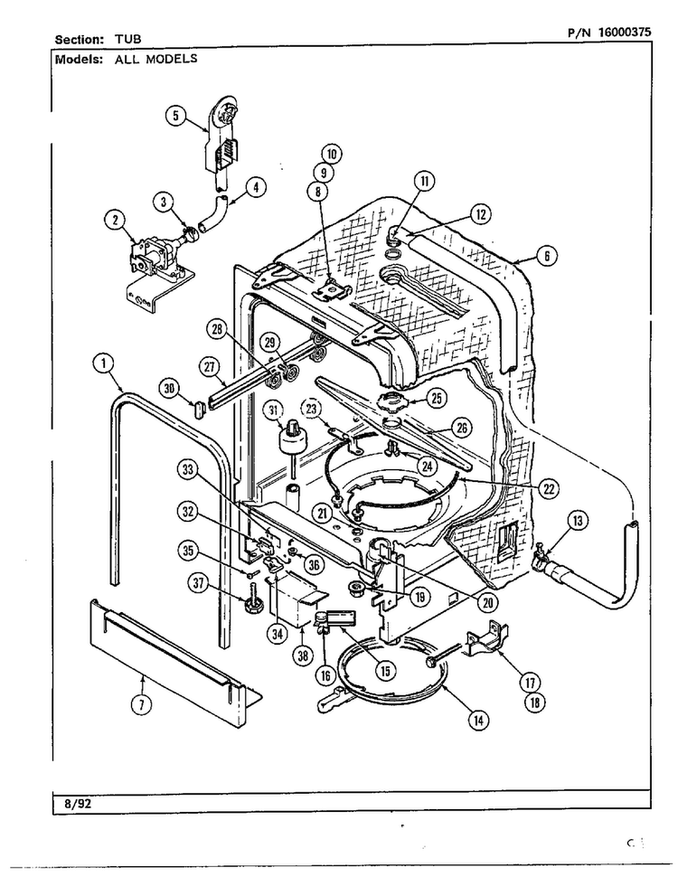 Tub Diagram and Parts List for DWU7300A  Maytag Dishwasher