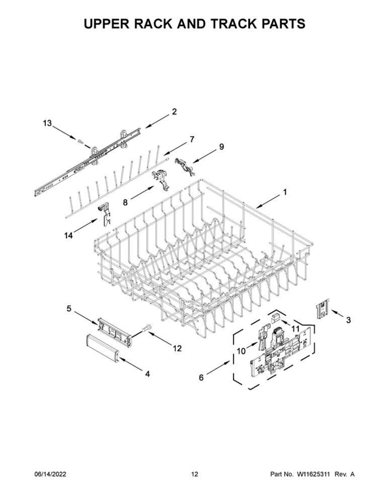 Upper Rack And Track Parts Diagram and Parts List for JDPSS244LM2  Maytag Dishwasher