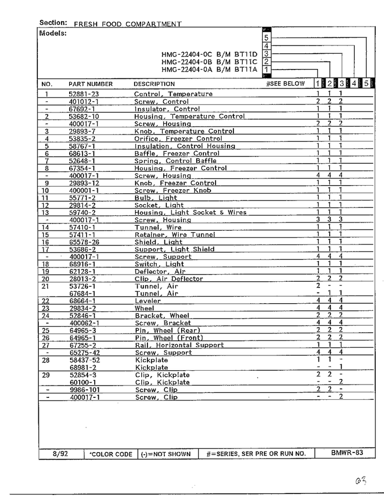 Fresh Food Compartment Page 2 Diagram and Parts List for 22404-0C  Admiral Refrigerator