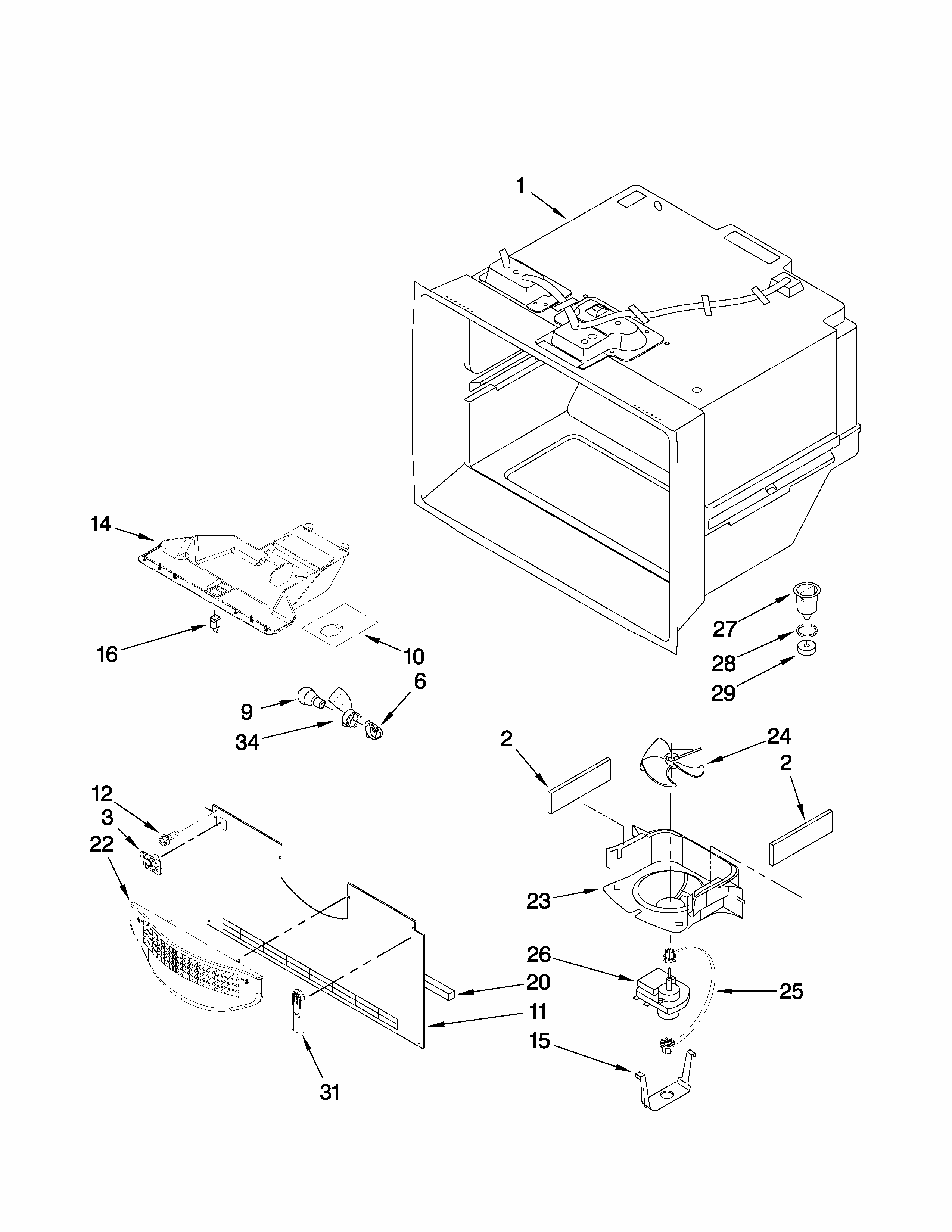 Freezer Liner Parts Diagram and Parts List for GB2225PEKW4  Amana Refrigerator