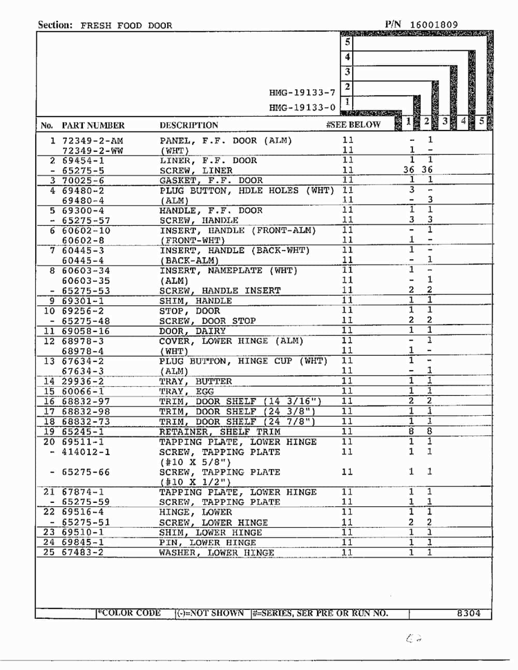 Fresh Food Door Page 2 Diagram and Parts List for 19133-0A  Admiral Refrigerator