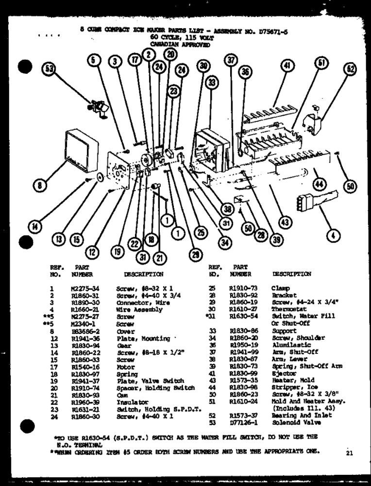 8 Cube Compact Ice Maker 2 Diagram and Parts List for IC3H-P7621305W-BM  Amana Refrigerator