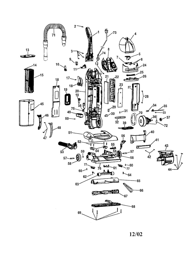 Wind Tunnel Bagless Diagram and Parts List for U5721-900  Hoover Upright Vacuum