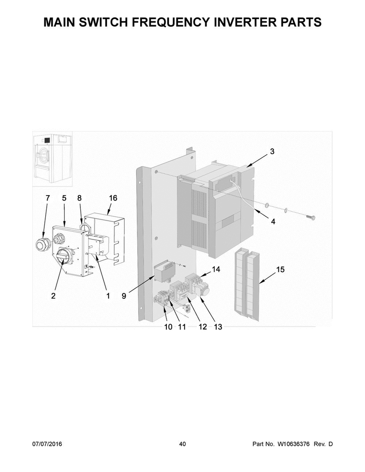 Main Switch Frequency Inverter Parts Diagram and Parts List for MFS180PAVS  Maytag Washer