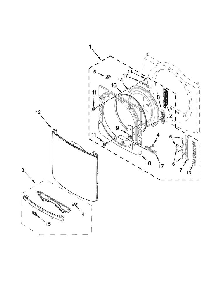 Door Parts Diagram and Parts List for MED3100DW0  Maytag Dryer