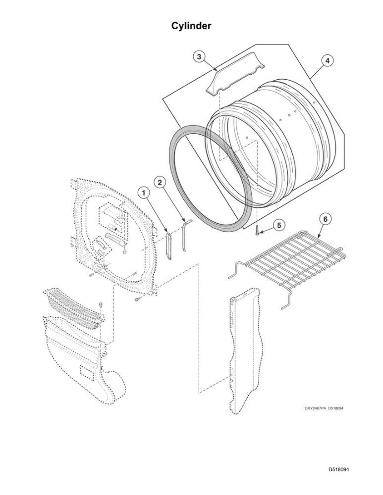 Cylinder Diagram and Parts List for ADE6HRYS177TW01  Speed Queen Dryer
