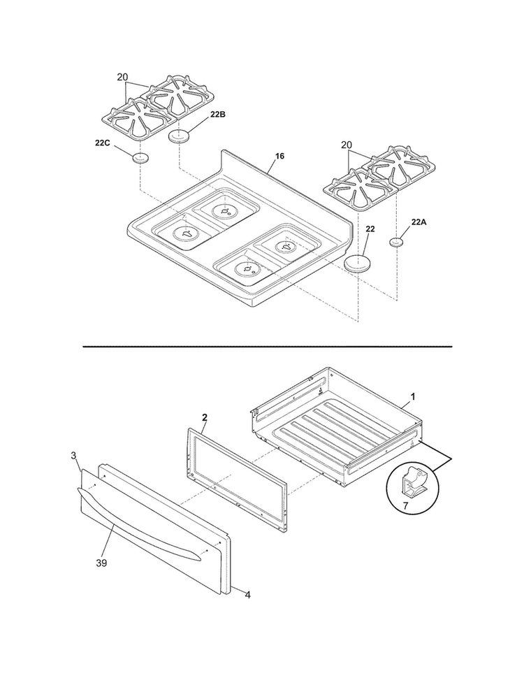 Top/drawer Diagram and Parts List for CRG3480LSH  Crosley Range