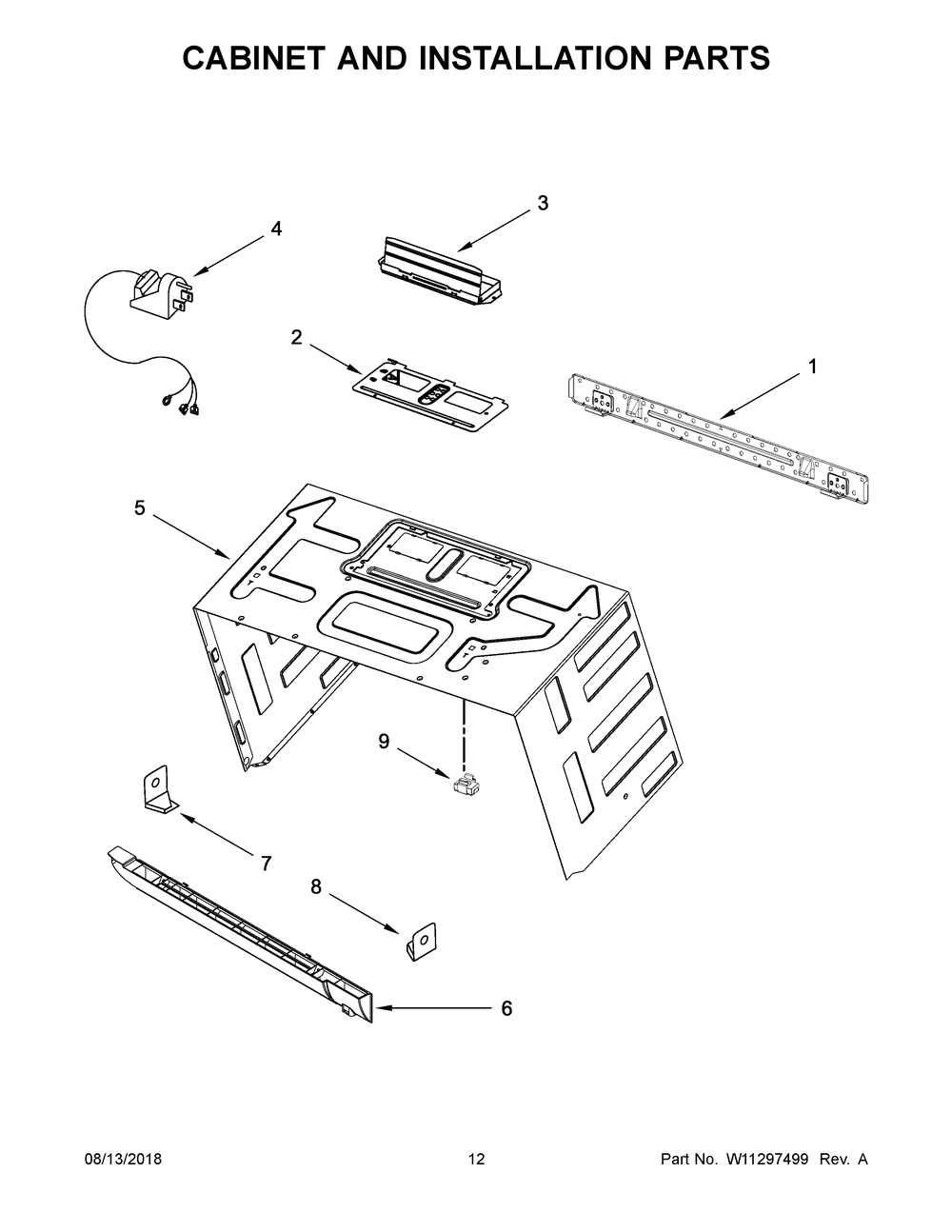 Cabinet And Installation Parts Diagram and Parts List for JMV8208CS6  Maytag Microwave