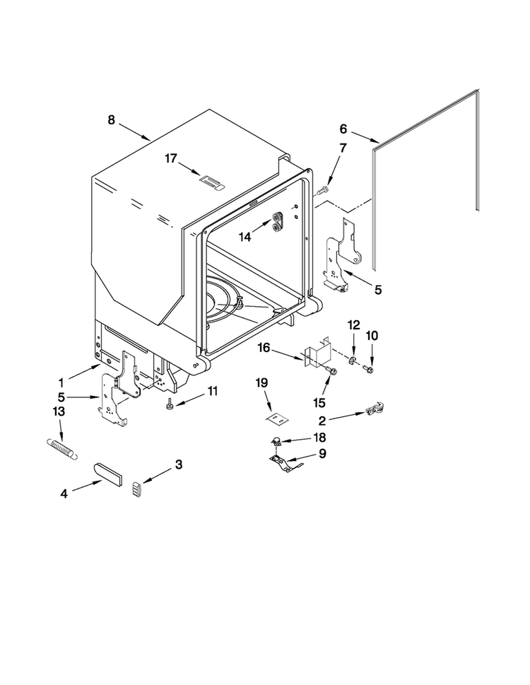 Tub And Frame Parts Diagram and Parts List for ADB1600AWS4  Amana Dishwasher