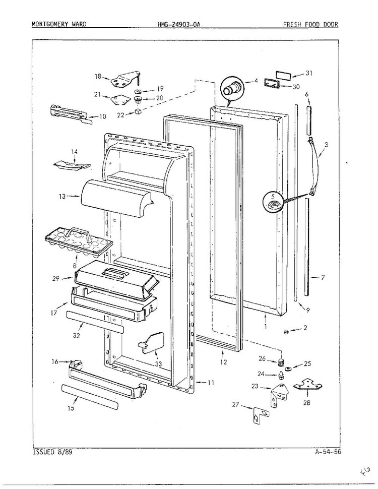 Fresh Food Door Diagram and Parts List for 24903-OA  Admiral Refrigerator