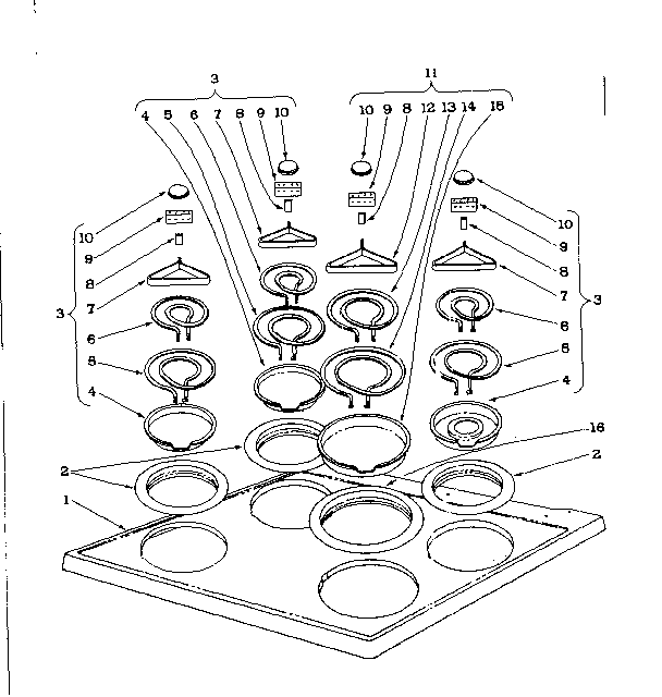 Cook Top Section Diagram and Parts List for 101933590  Kenmore Range