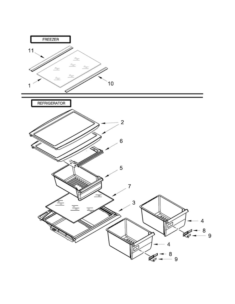 Shelf Parts Diagram and Parts List for A8RXNGFBS02  Amana Refrigerator