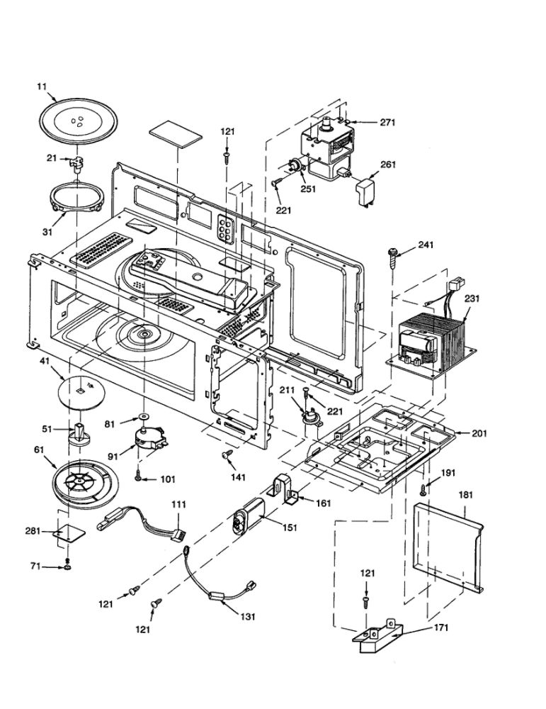 Magnetron/Transformer/Turntable Diagram and Parts List for MVH250W-P1323204M  Amana Microwave
