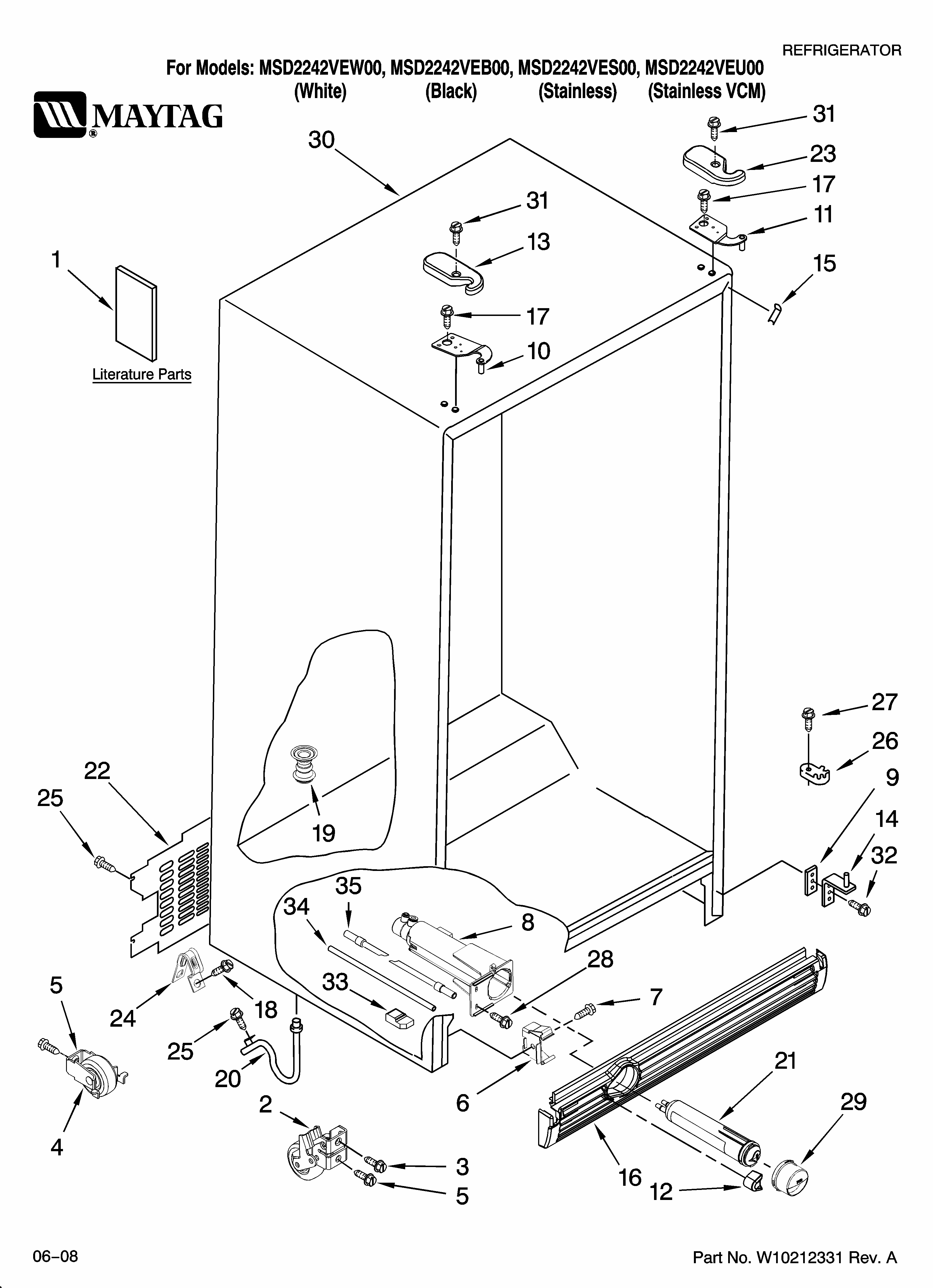 Cabinet Parts Diagram and Parts List for MSD2242VES00  Maytag Refrigerator